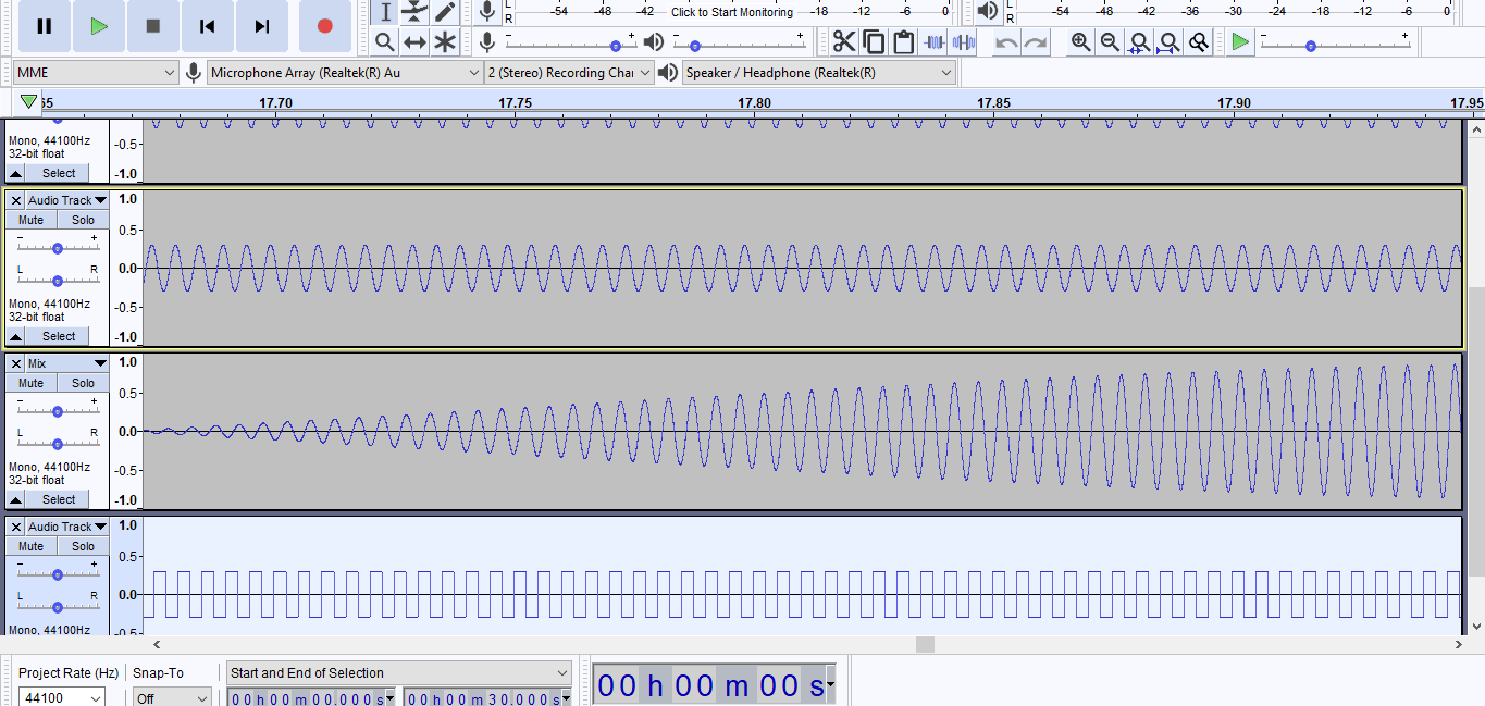 A picture of 3 different sound waves